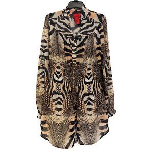 V Cristina Womens Long Sleeve Animal Print Tunic Shirt L